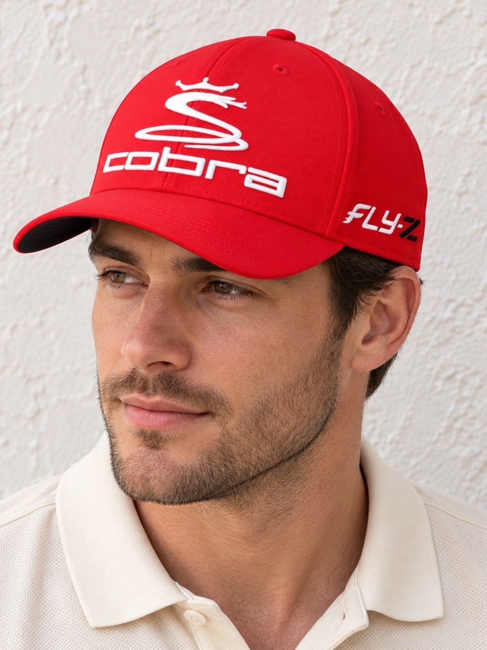 Cobra Golf Fly-Z Red Flexfit Hat M/L White Embroidered Logo Cap